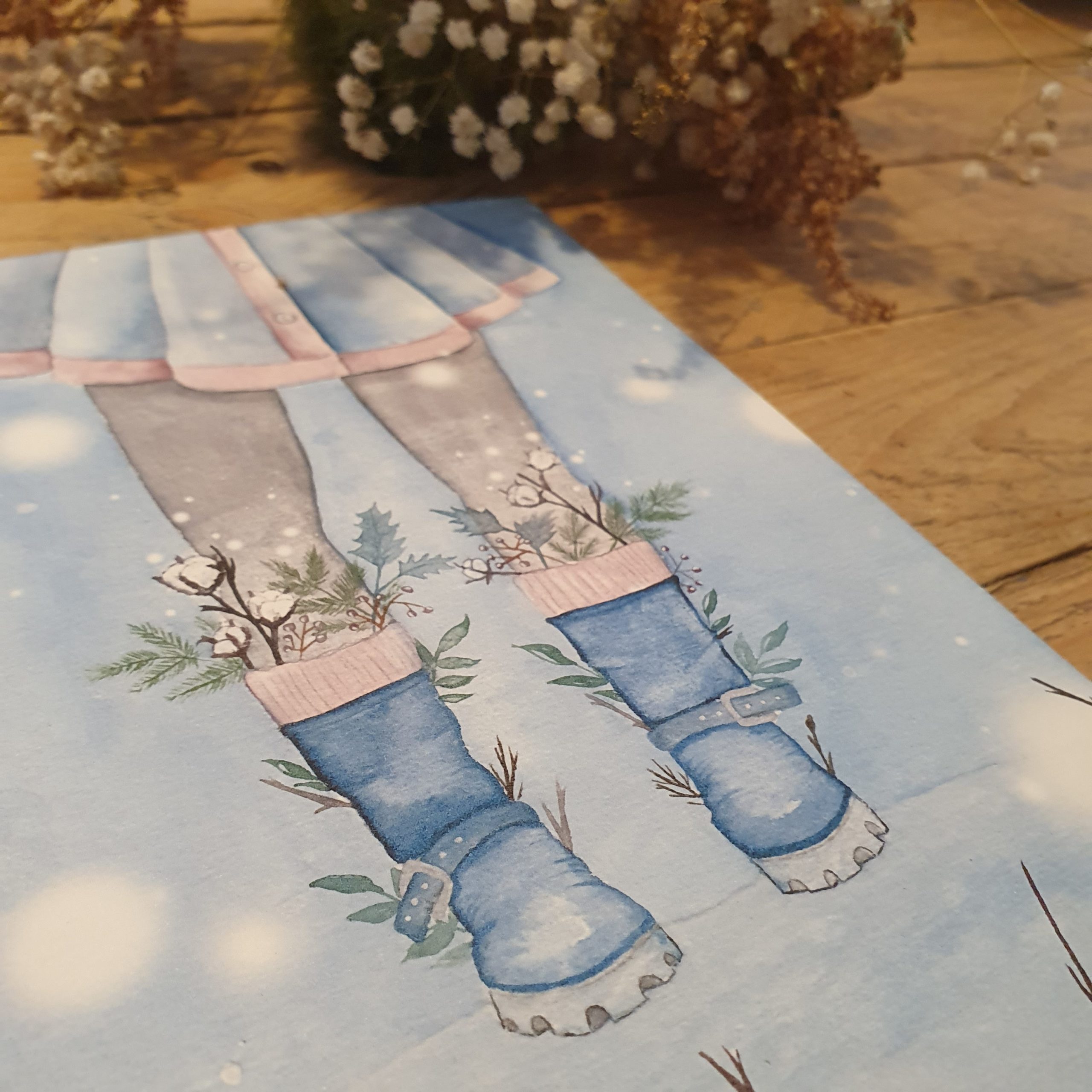 illustration aquarelle merveille d'hiver détail
