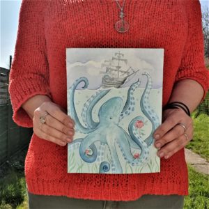 aquarelle originale animaux marins
