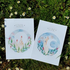 illustration aquarelle lune et soleil - les inséparables