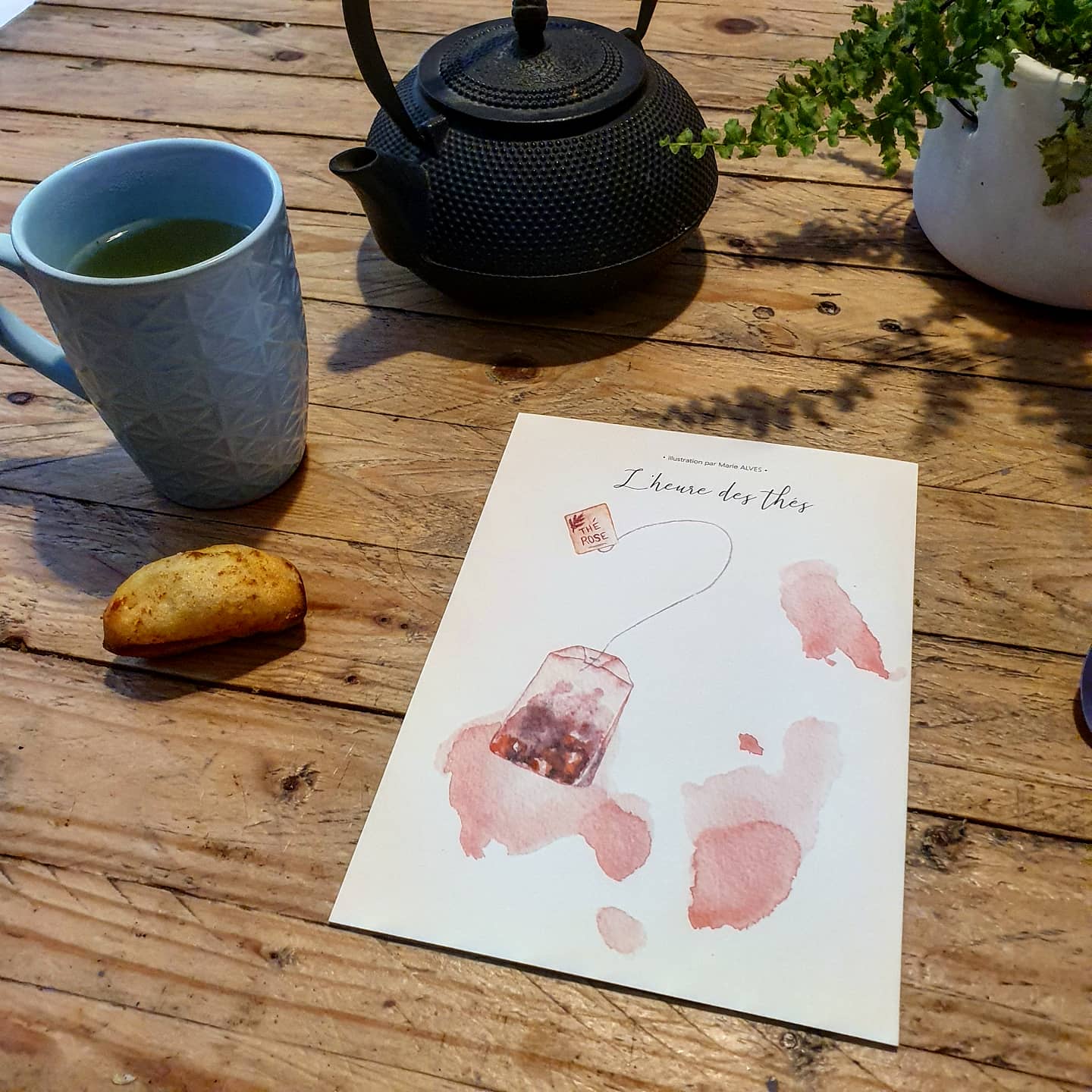 aquarelle print l'heure des thés rose photo