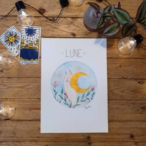 affiche aquarelle lune les inséparables or