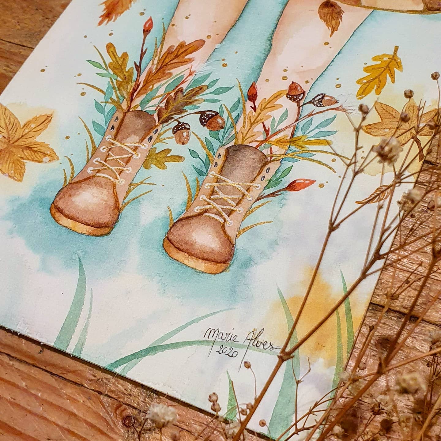 illustration aquarelle merveille d'automne saison détail