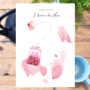 aquarelle print édition l'heure des thés rose affiche