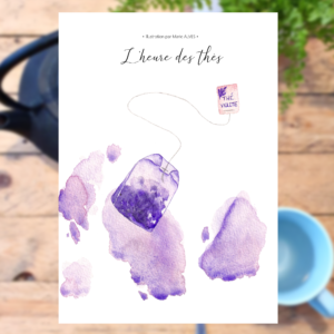 aquarelle print l'heure des thés violette affiche