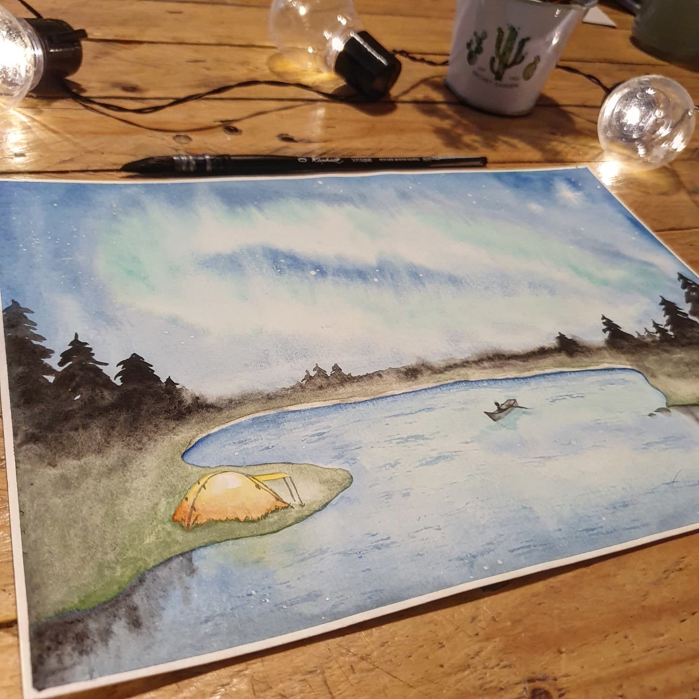 Challenge de vous à Moi 2021 - Aurore boréale aquarelle originale détail