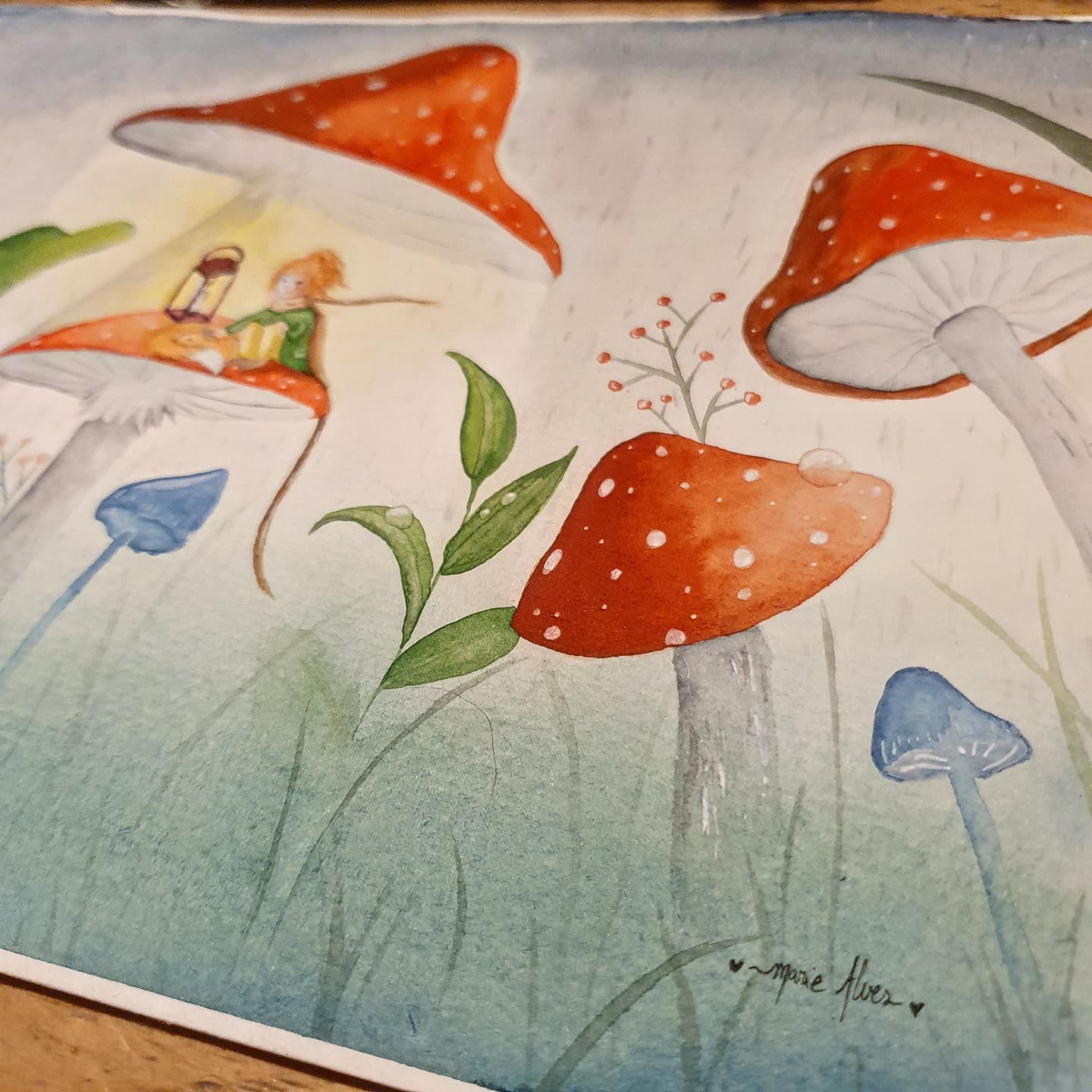 Challenge de vous à Moi 2021 - Pluie d'Automne aquarelle originale détail