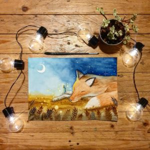 Challenge de vous à Moi 2021 - renard nocturne aquarelle originale