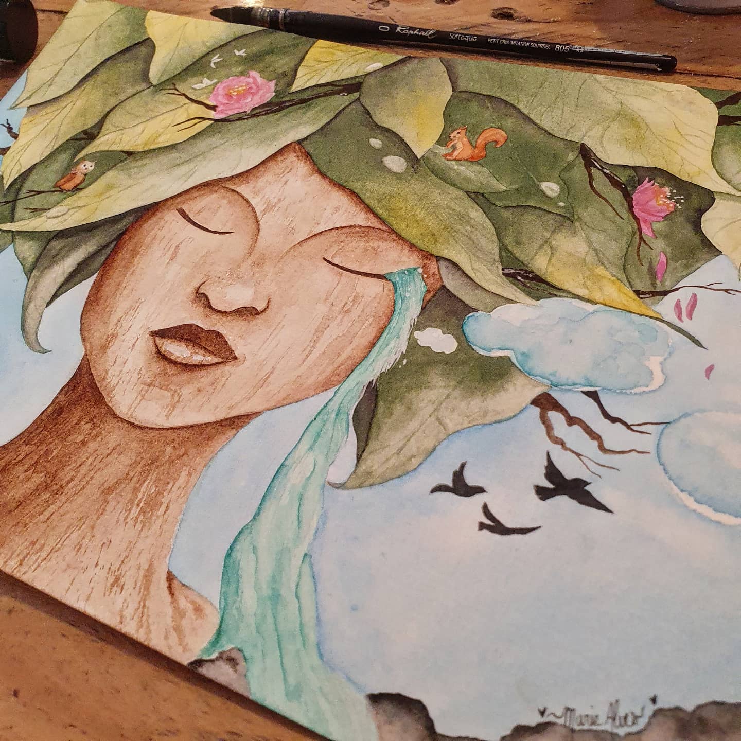 Challenge de vous à Moi 2021 - Mère nature aquarelle originale signature