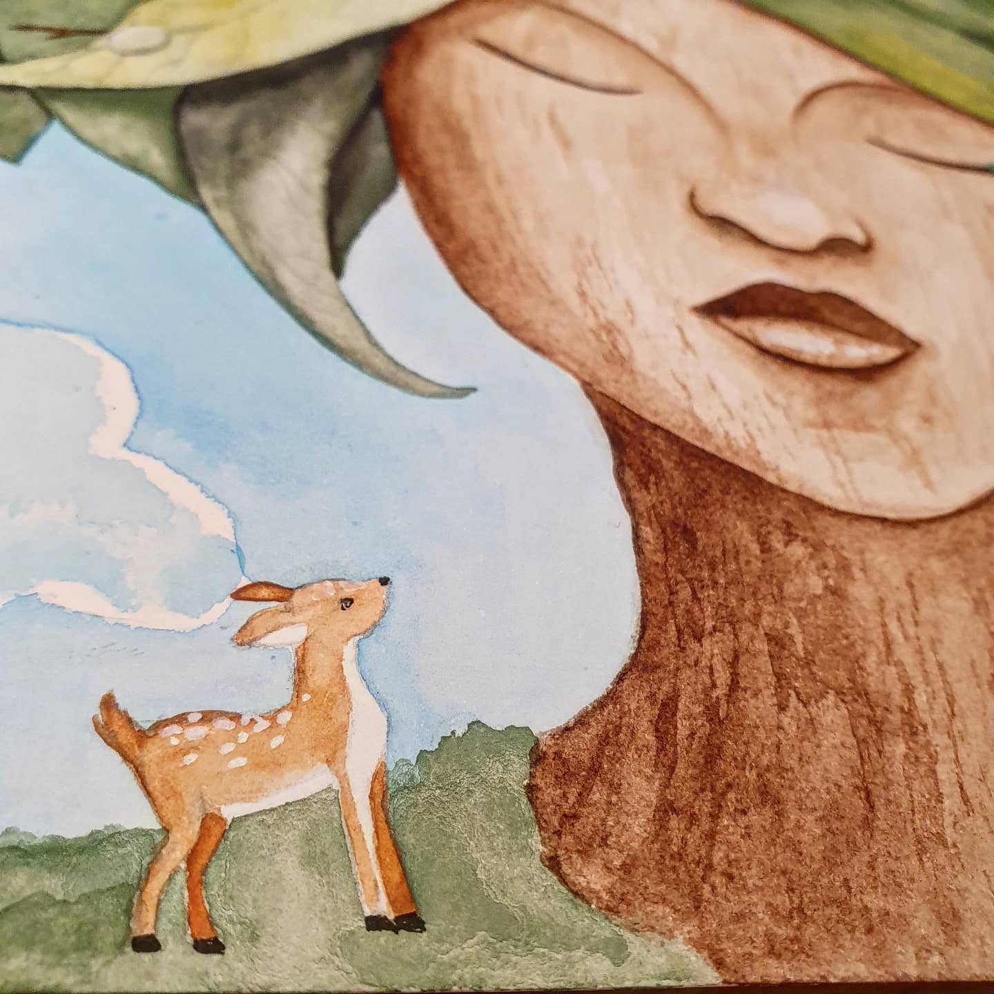 Challenge de vous à Moi 2021 - Mère nature aquarelle originale faon