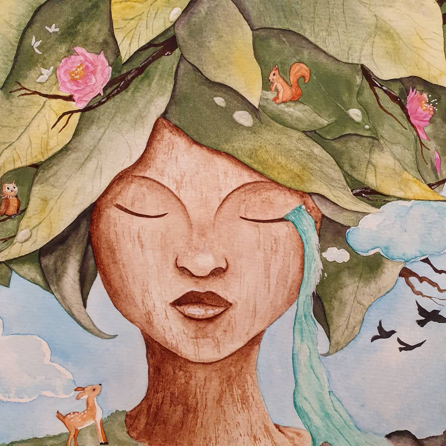 Challenge de vous à Moi 2021 - Mère nature aquarelle originale détail