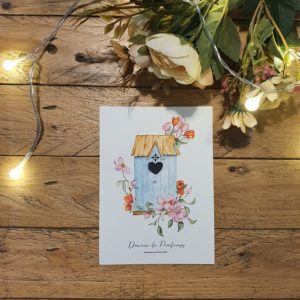 illustrations carte postale printemps présentation maison à oiseaux