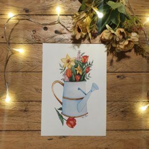 illustrations A5 printemps présentation brouette remplie de fleurs