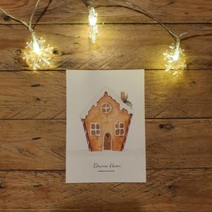 illustration douceur d'hiver carte postale maison pain d'épices