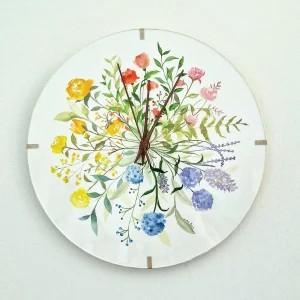 Horloge illustrée aquarelle fleurs colorées