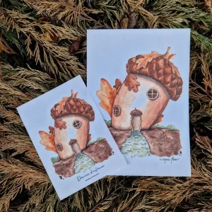 deux illustrations d'automne maison gland chêne forêt