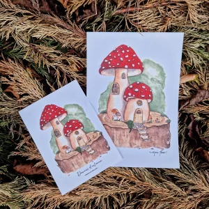 deux illustrations maison champignon A5 et A6 Marie Alves