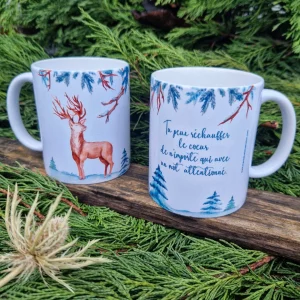 tasse hiver illustré aquarelle cerf et phrase positive