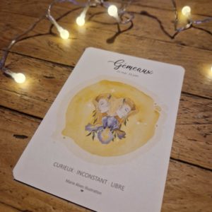 carte signe du zodiaque aquarelle illustration avec caractère pour le gémeaux