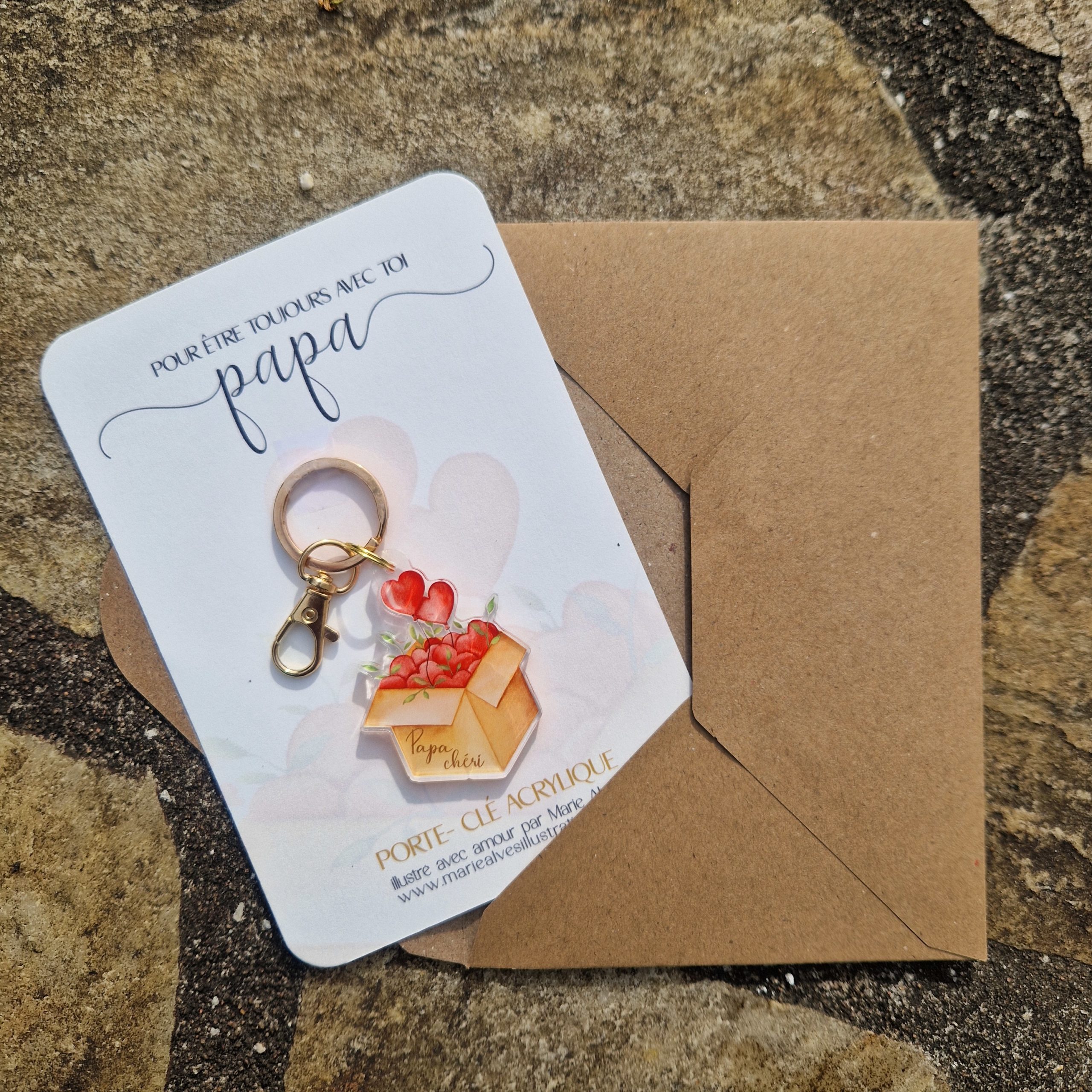 porte clé avec carte spécial fête des pères aquarelle