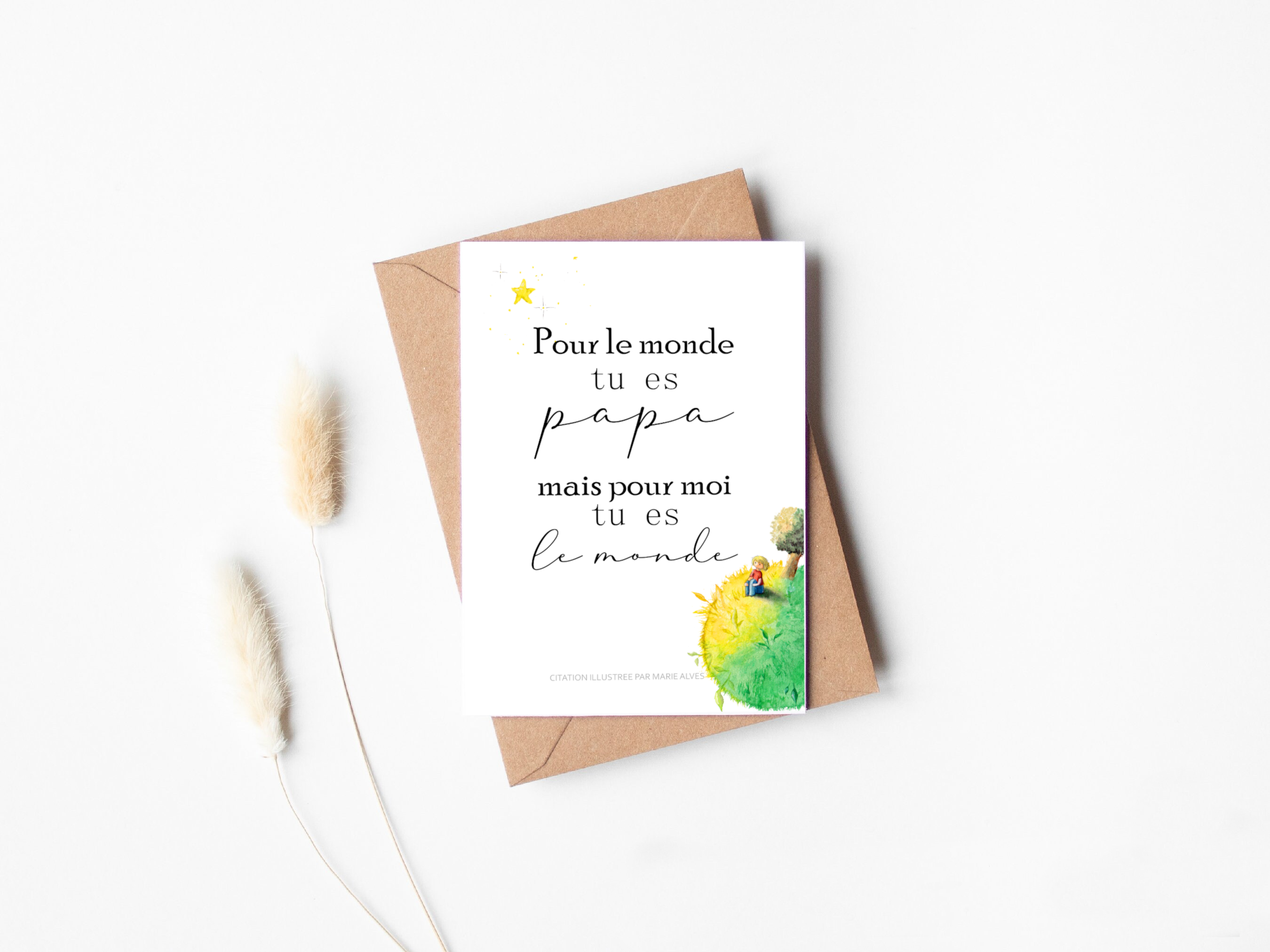 citation illustré papa est le monde aquarelle