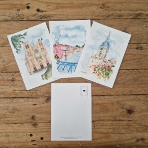 Cartes postales lieux amiénois cathédrale beffroi et saint Leu en aquarelle