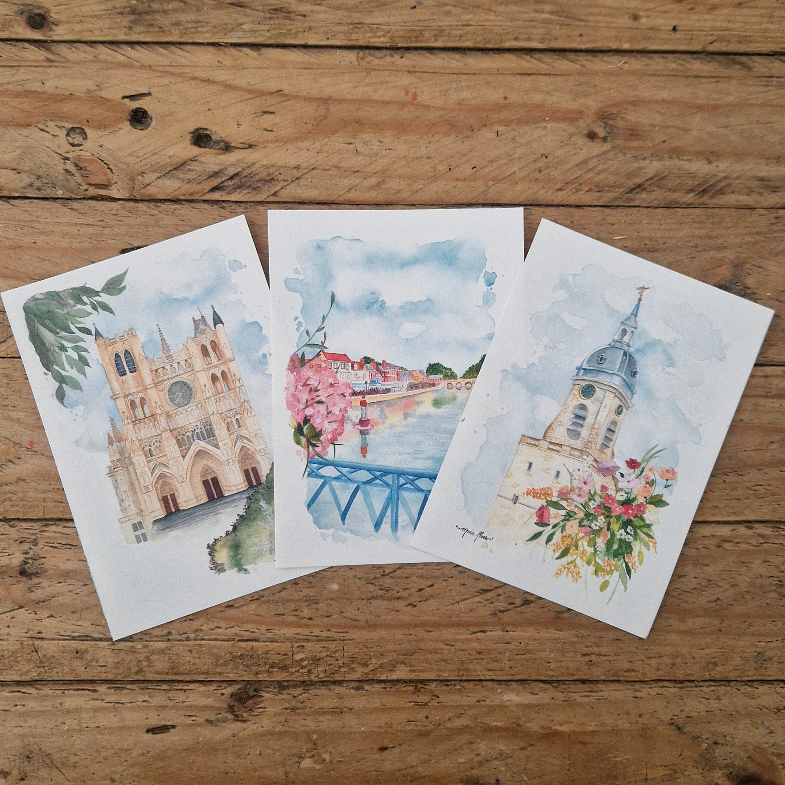 cartes postales en aquarelle d'Amiens