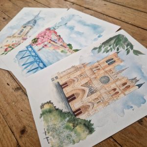 trois affiches d'Amiens fleuris en aquarelle détails