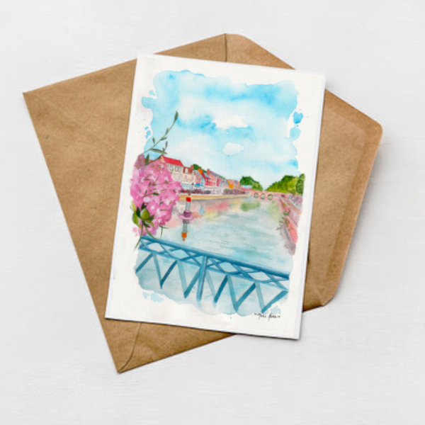 carte postale saint leu en aquarelle florale
