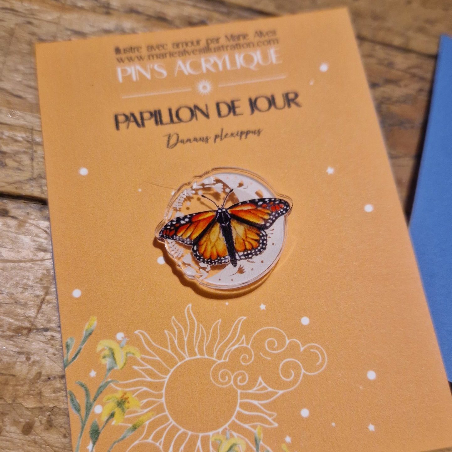 pins acrylique papillon de jour illustré