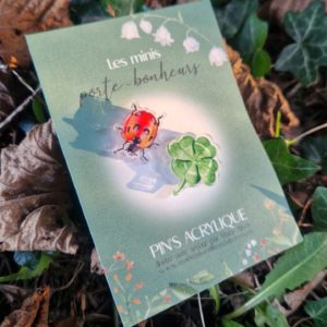 pin's illustrés coccinelle et trèfle en aquarelle
