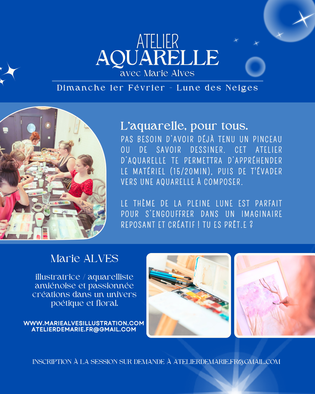 Ateliers collaboratifs créatifs sophrologie aquarelle pleine lune