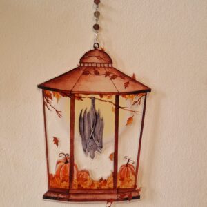 suspension lanterne chauve-souris illustrée à l'aquarelle tons orange et marrons automne