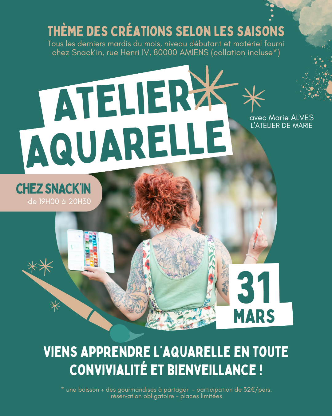 Atelier aquarelle MARS chez Snack'in AMIENS