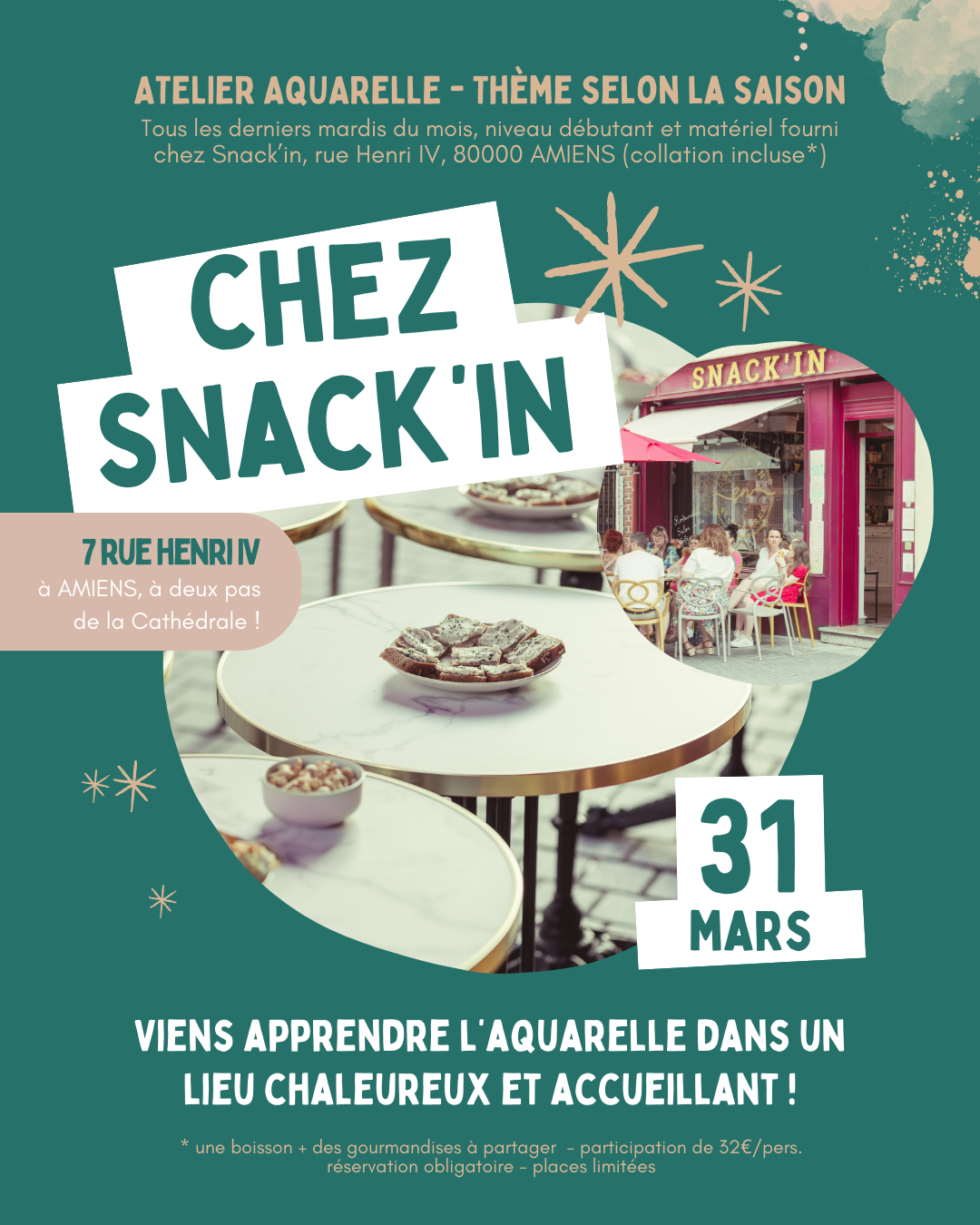 Atelier aquarelle MARS chez Snack'in AMIENS