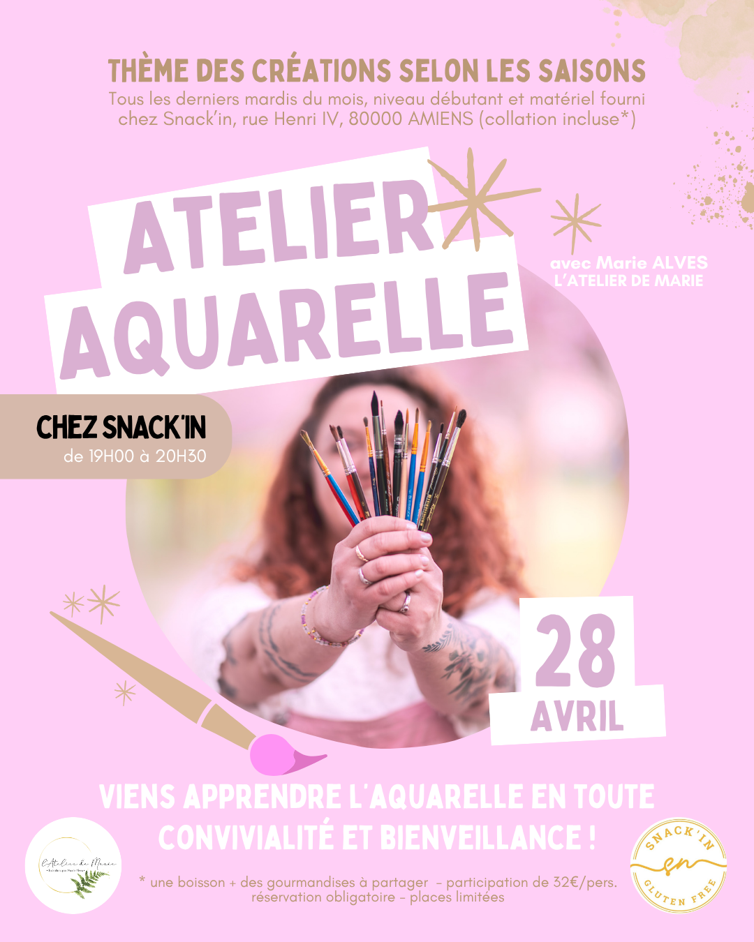 atelier aquarelle Marie Alves illustration Atelier aquarelle Avril chez Snack'in AMIENS