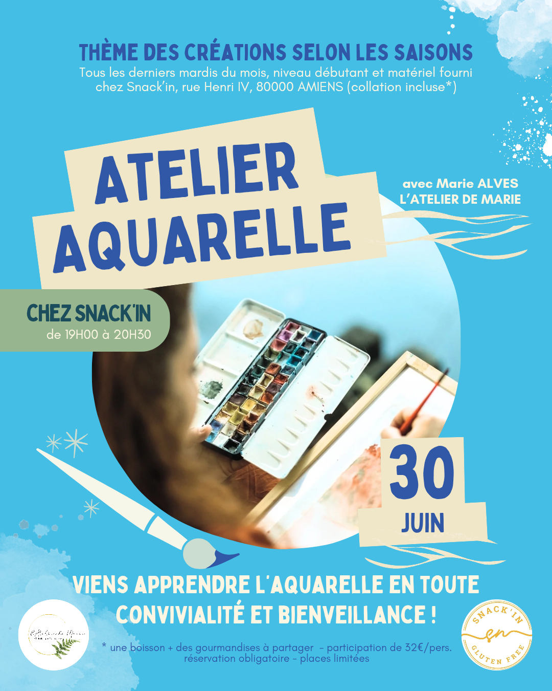 Atelier aquarelle Avril chez Snack'in AMIENS